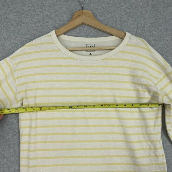 GAP Womens Striped Crew Neck Long Sleeve Shirt Top Size Medium White Yellow - Picture 4 of 8